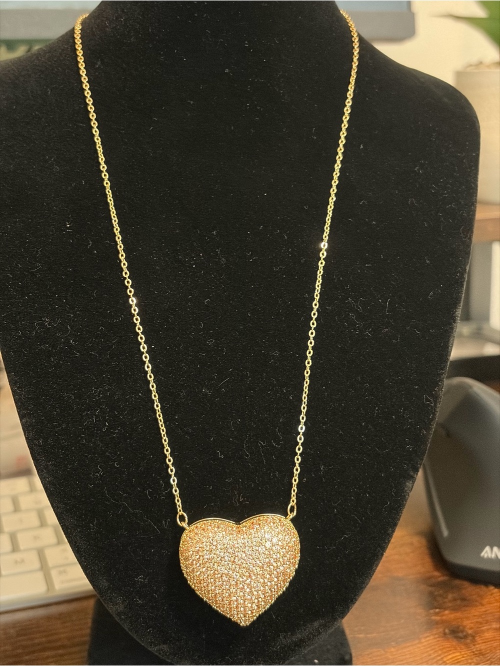 Gold Heart Pendant Necklace - Sparkling Gold Heart Necklace